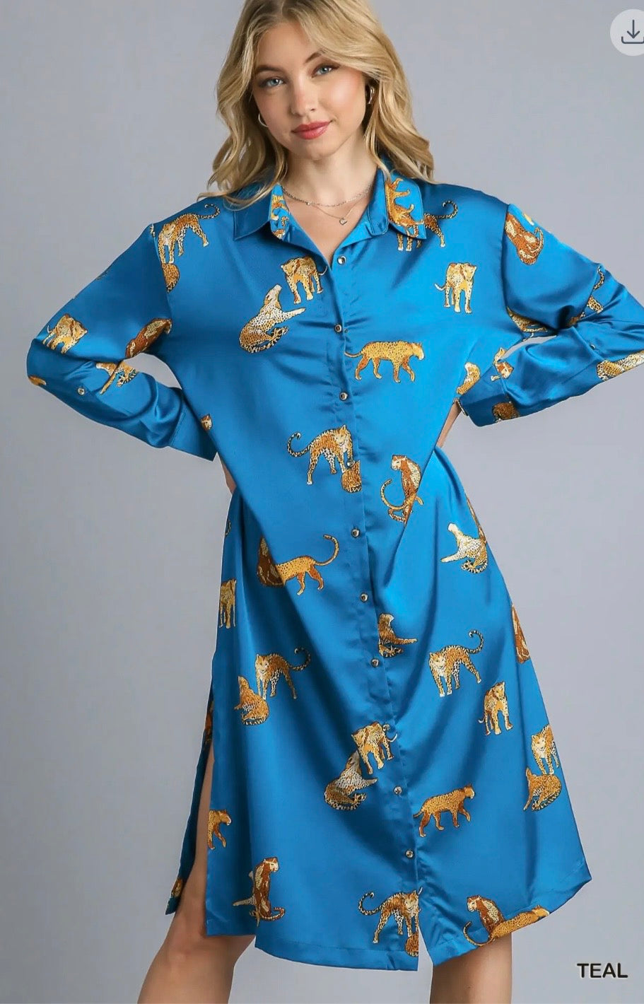 Teal Safari Satin Dress