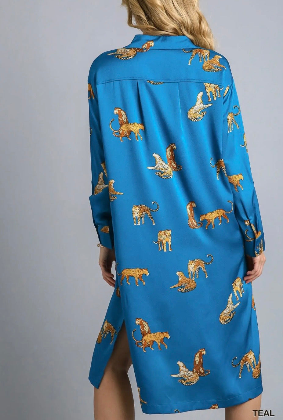 Teal Safari Satin Dress