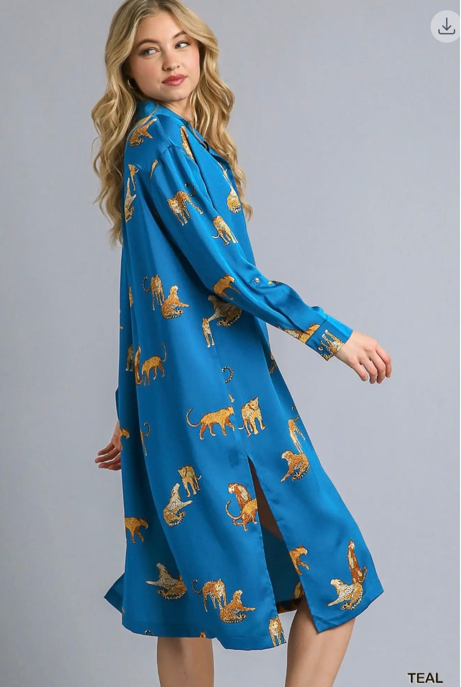 Teal Safari Satin Dress